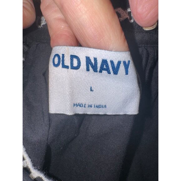 Old Navy Black Embroidered Short Sleeve Boho Swing Dress Pockets L Cottage Boho - Picture 8 of 9